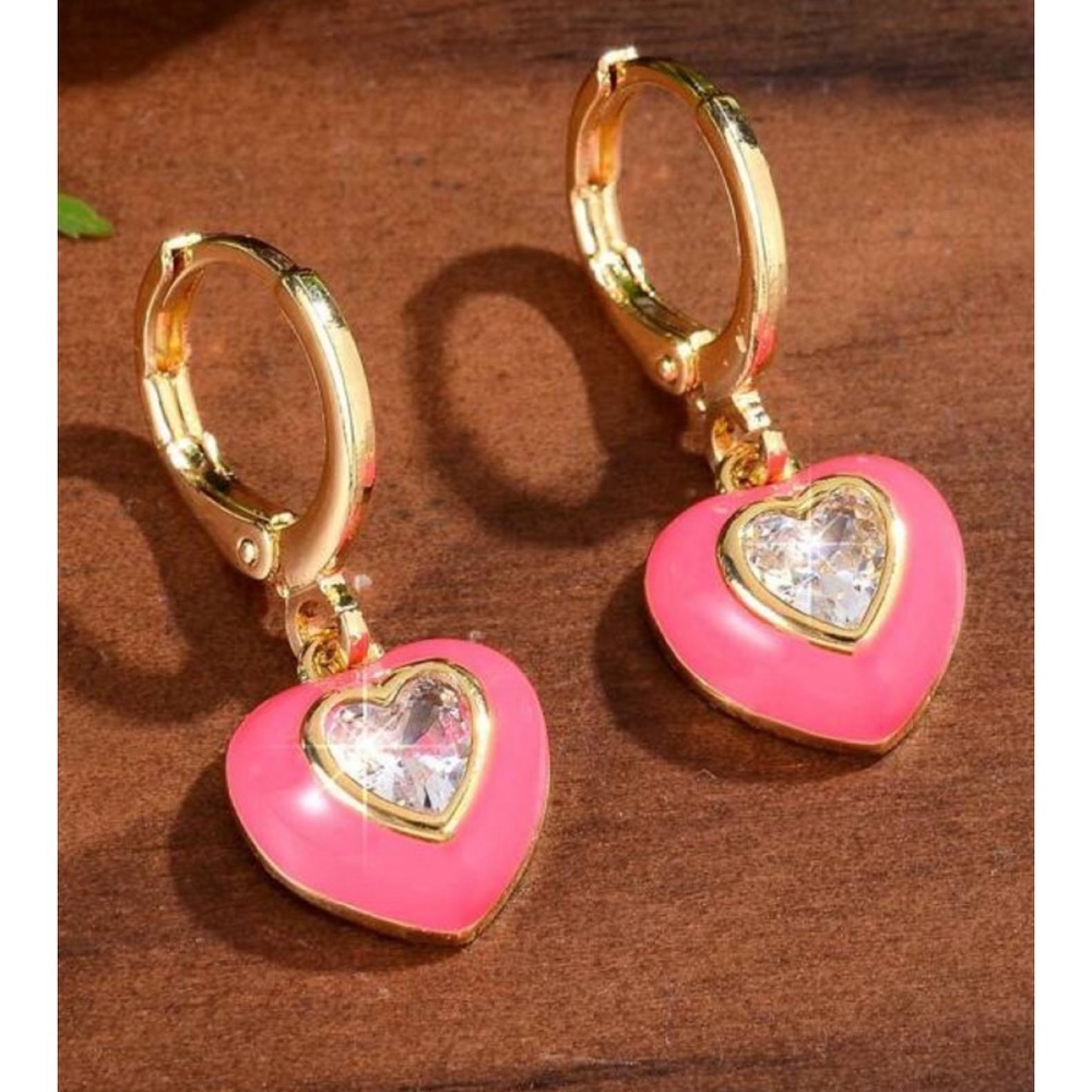 Cubic zirconia heart shaped drop earrings